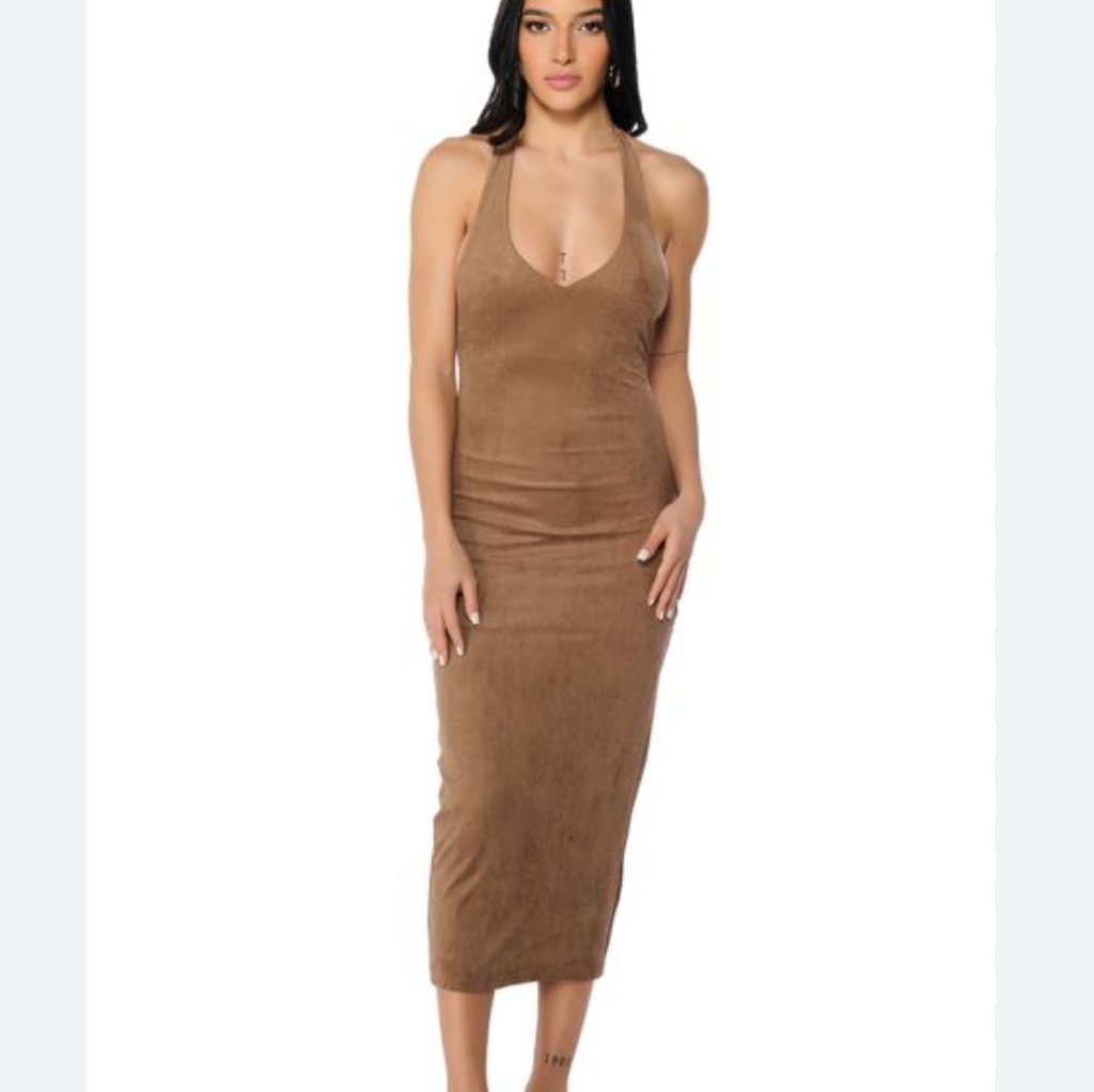 Akira Camel Faux Suede Dress